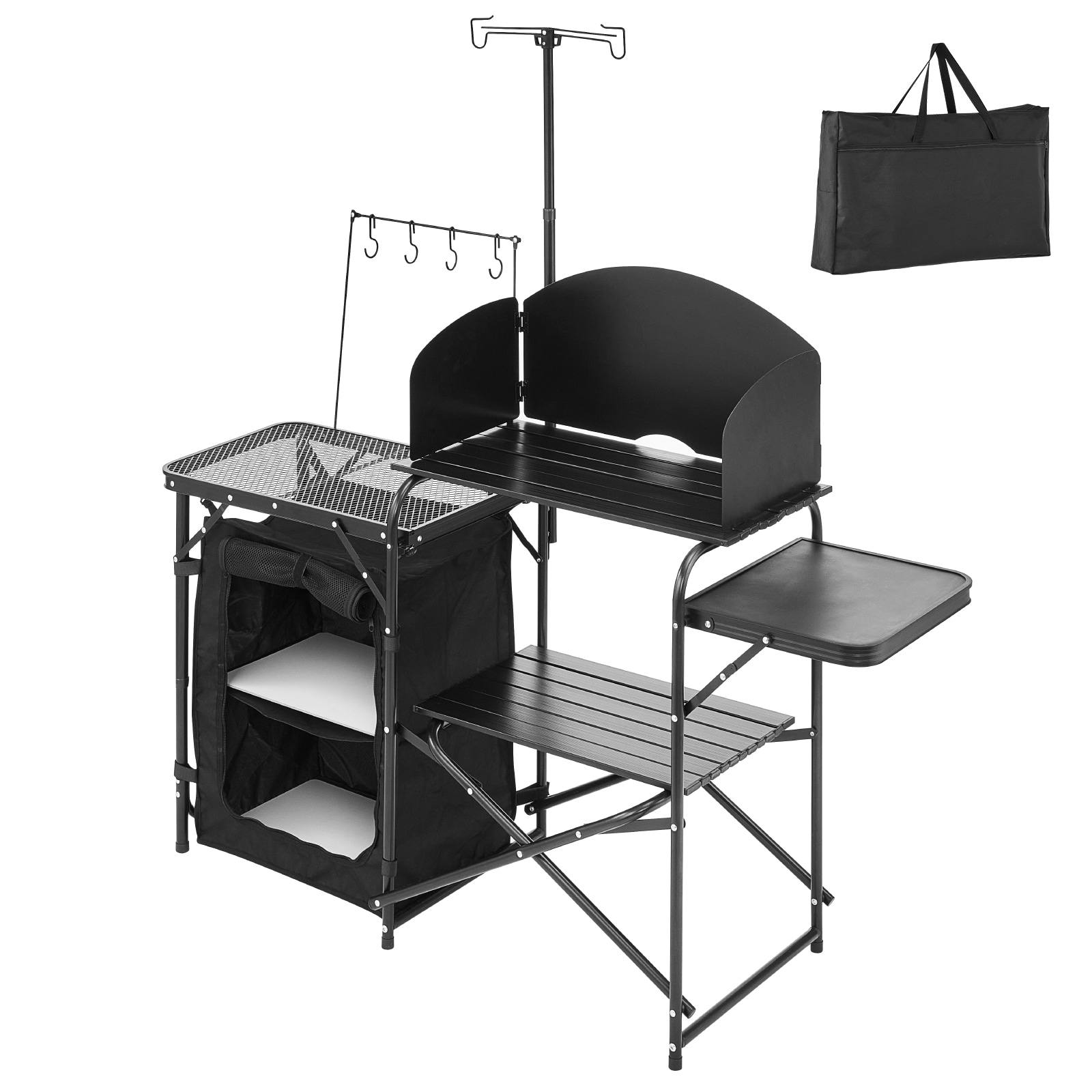 Camping Kitchen Table Portable Outdoor Cook Station Storage Windshield Aluminum_voghion.com